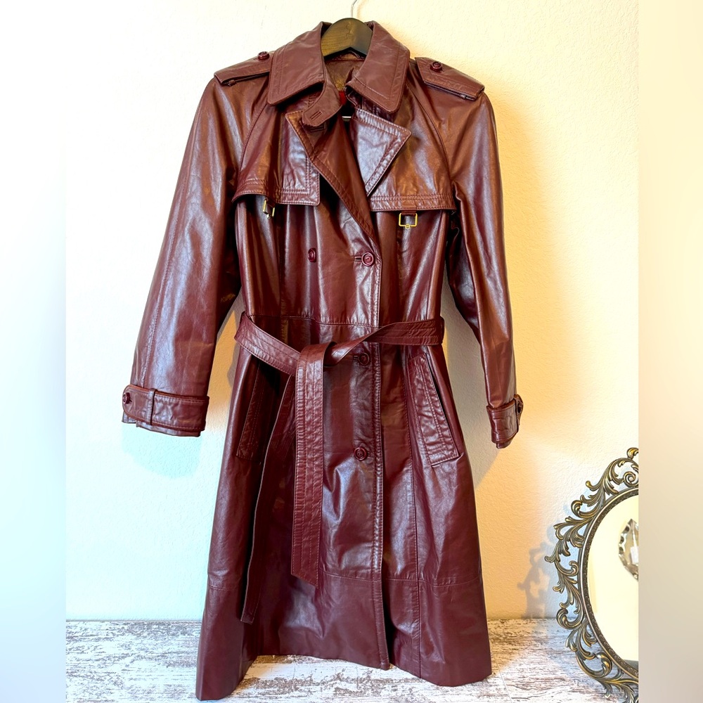 Vintage Etienne Aigner Oxblood Red Leather Trench Coat